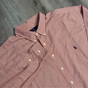 Ralph Lauren Shirt Mens 3XLT Orange‎ Blue Checkered Long Sleeve Button Down Pony